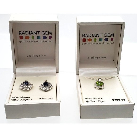 Sterling Lab-Created Blue & Green Sapphire Star Stud Earrings & 18" Necklace - Picture 2 of 12